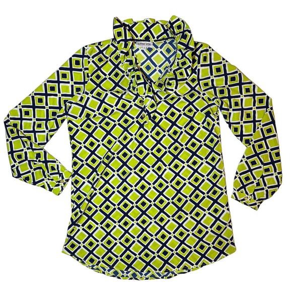Buckhead Betties Woman's Green Geometric Work Ruffle Blouse Size Small - Picture 1 of 5